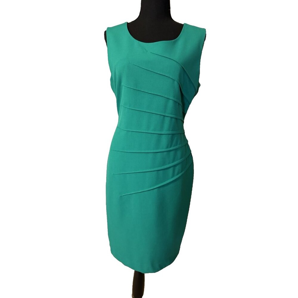 Calvin Klein Sheath Dress 6 Green Starburst Stretch Sleeveless Career - Picture 3 of 9